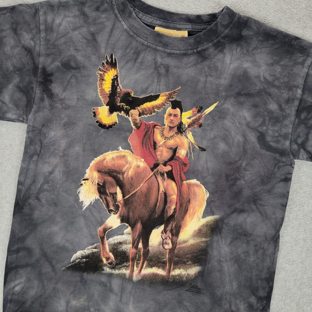 The‎ Mountain Kids Medium Grey Tie Dye Native American Warrior Eagle Graphic Tee